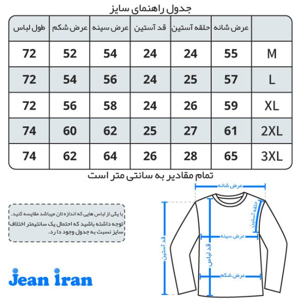 جدول راهنمای سایز دراپ شولدر