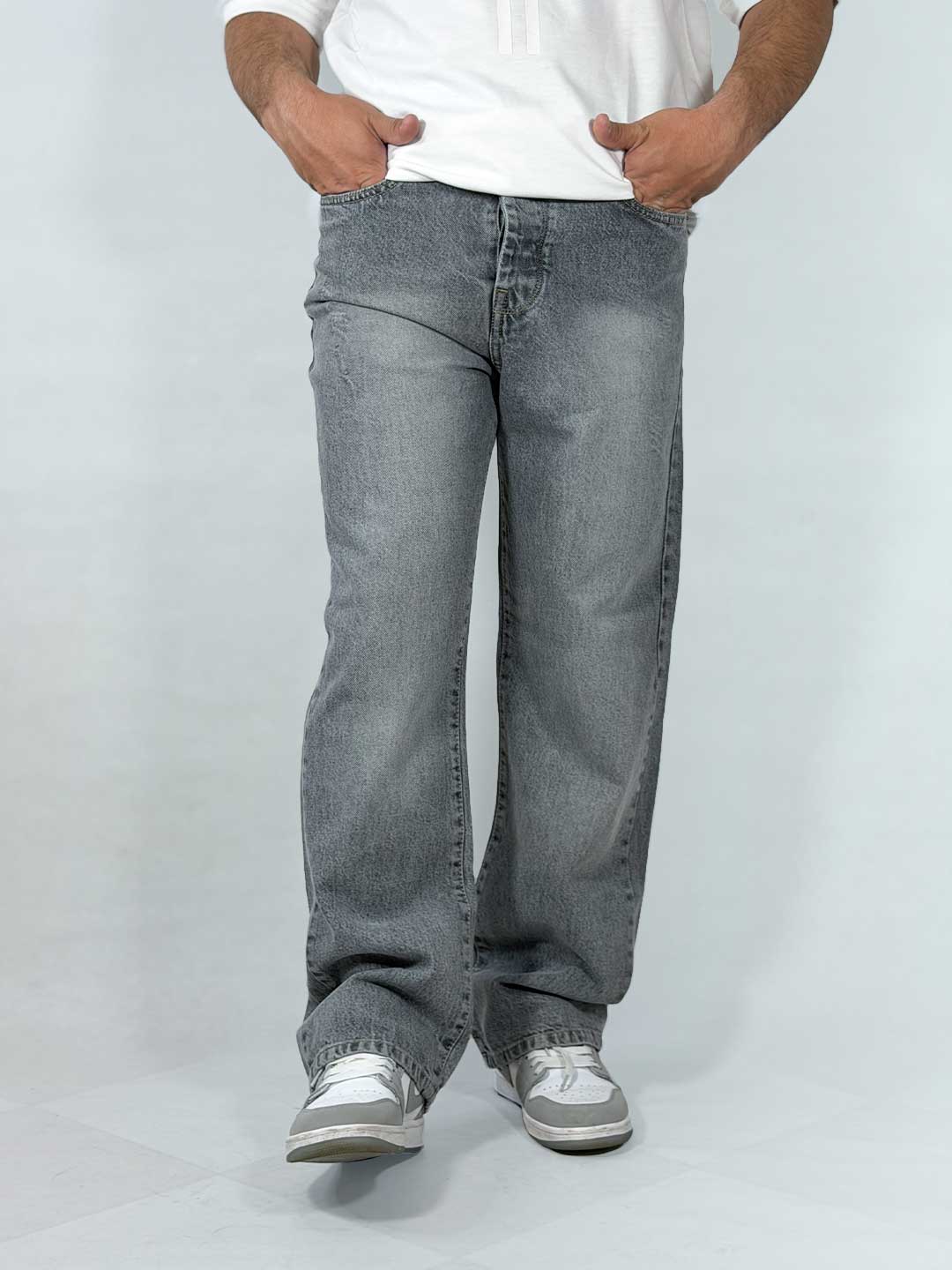 Men’s-Light-Gray-Semi-Baggy-Denim-Jeans-1110171-1 شلوار جین نیم بگ رنگ طوسی روشن 111011-1 نمای جلو