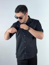 پیراهن کتان آستین کوتاه رنگ مشکی 1240345-3 نمای جلو دوم