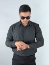 پیراهن دوشین دکمه مخفی بلند رنگ مشکی 1240362-8 نمای جلو