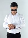 پیراهن دوشین دکمه مخفی بلند رنگ سفید 1240362-4 نمای جلو دوم