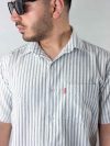 پیراهن نخی راه راه آستین کوتاه رنگ سفید 1240358-3 نمای نزدیک