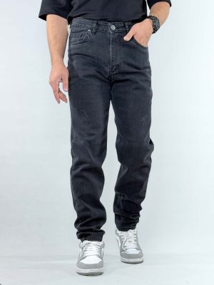 شلوار جین مام فیت قد 108 رنگ ذغالی 1110210-3 نمای جلو