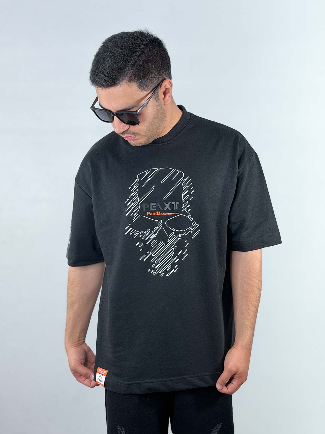 SKULL-Boxy-T‑Shirt-–-Black-1220190-1 تیشرت باکسی یا دراپ شولدر قواره آزاد و سرشانه افتاده مشکی 1220190-25 نمای جلو