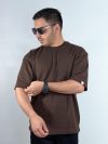 تیشرت ساده باکسی ماکان رنگ قهوه ای 1220242-3 نمای جلو