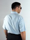 پیراهن آستین کوتاه لایوسل ریزشی رنگ آبی 1240375-1 نمای پشت