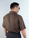 پیراهن آستین کوتاه لایوسل ریزشی رنگ قهوه ای 1240375-3 نمای پشت