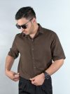 پیراهن آستین کوتاه لایوسل ریزشی رنگ قهوه ای 1240375-3 نمای جلو