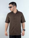 پیراهن آستین کوتاه لایوسل ریزشی رنگ قهوه ای 1240375-3 نمای جلو دوم