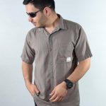 پیراهن کنفی آستین کوتاه رنگ خاکستری 1240363-1 نمای جلو