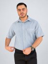 تنخور پیراهن مردانه نخی آستین کوتاه آبی با بافت طرحدار ریز