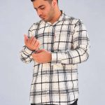 پیراهن پشمی مردانه چهارخانه مشکی سفید ضخیم مناسب پاییز و زمستان