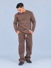 نمای کامل بلوز دورس مردانه سه نخ شکلاتی یقه گرد ساده