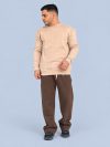 نمای کامل بلوز دورس مردانه سه نخ کرم یقه گرد ساده