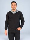 بلوز یقه پیراهنی مردانه رنگ مشکی با پارچه سلانیک، طراحی دو یقه و پیراهن چهارخانه متصل