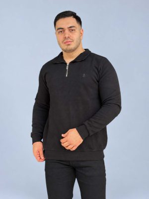 بلوز نیم زیپ مردانه سلانیک مشکی نمای جلو