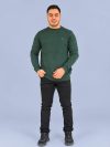 نمای کامل بلوز بافت سلانیک مردانه سبز کله غازی با پارچه ساده و کشبافت سرآستین
